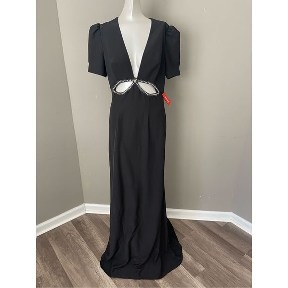 MAC DUGGAL PUFF SLEEVE EMBELLISHED CUTOUT EVENING GOWN - Picture 4 of 8